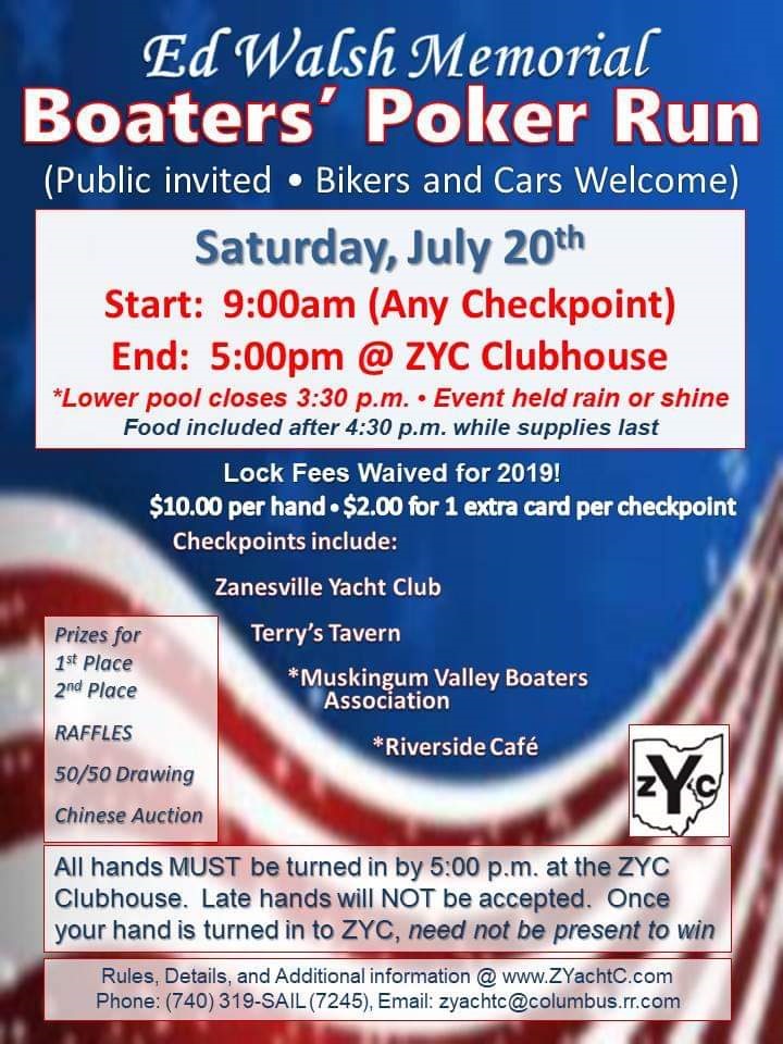 Zanesville Yacht Club Poker Run 2019 Flier